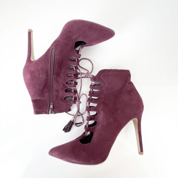Zigi Soho Womens Lace Up Pointed Toe Stiletto Ankle High Heels Burgundy Size 8 - Picture 2 of 8